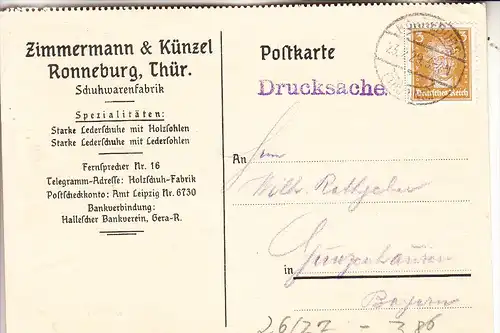 0-6516 RONNEBURG, Werbe-Karte Fa. Zimmerman & Künzel, 1929 - Schuhfabrikation / Shoes / Chaussures / Schoenen