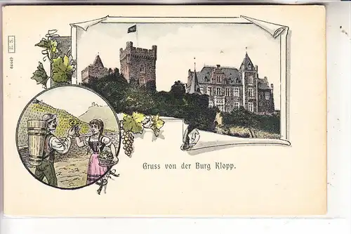 6530 BINGEN, Burg Klopp, color, ca. 1900, ungeteilte Rückseite