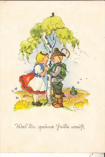 KINDER / Children / Enfants / Bambini / Ninos / Kinderen - Künstler-Karte Liesel Lauterkorn, "Wer die grüne..