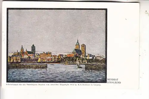 0-2300 STRALSUND, Panorama, Künstler-Karte Bendrat, 1914