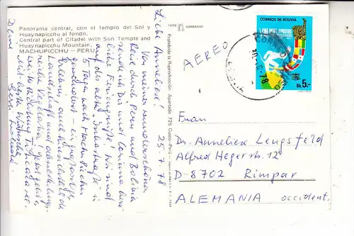 PERU - MACHUPICCHU, Temple, Bolivia stamp