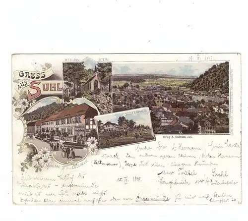 0-6000 SUHL, Lithographie 1898, Stutenhaus, Soolbad Ottilienquelle, Ottilienstein, Ortsansicht