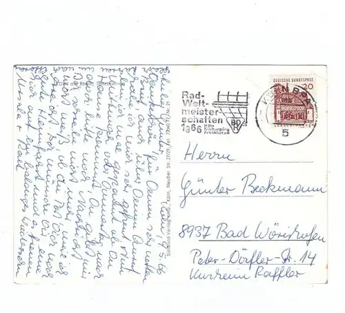 RADSPORT / CYCLISME - RAD-WM 1966 Köln, Werbestempel