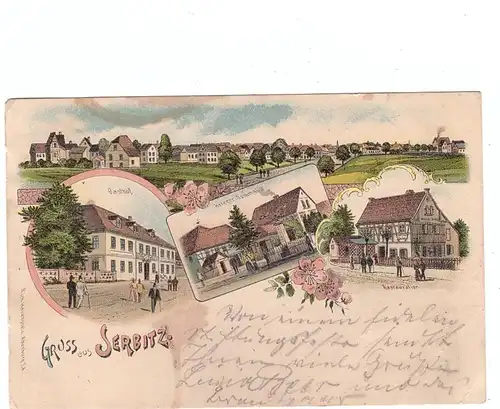 0-7401 TREBEN - SERBITZ, Lithographie, Restauration, Krieger Denkmal, Gasthof, Dorfansicht