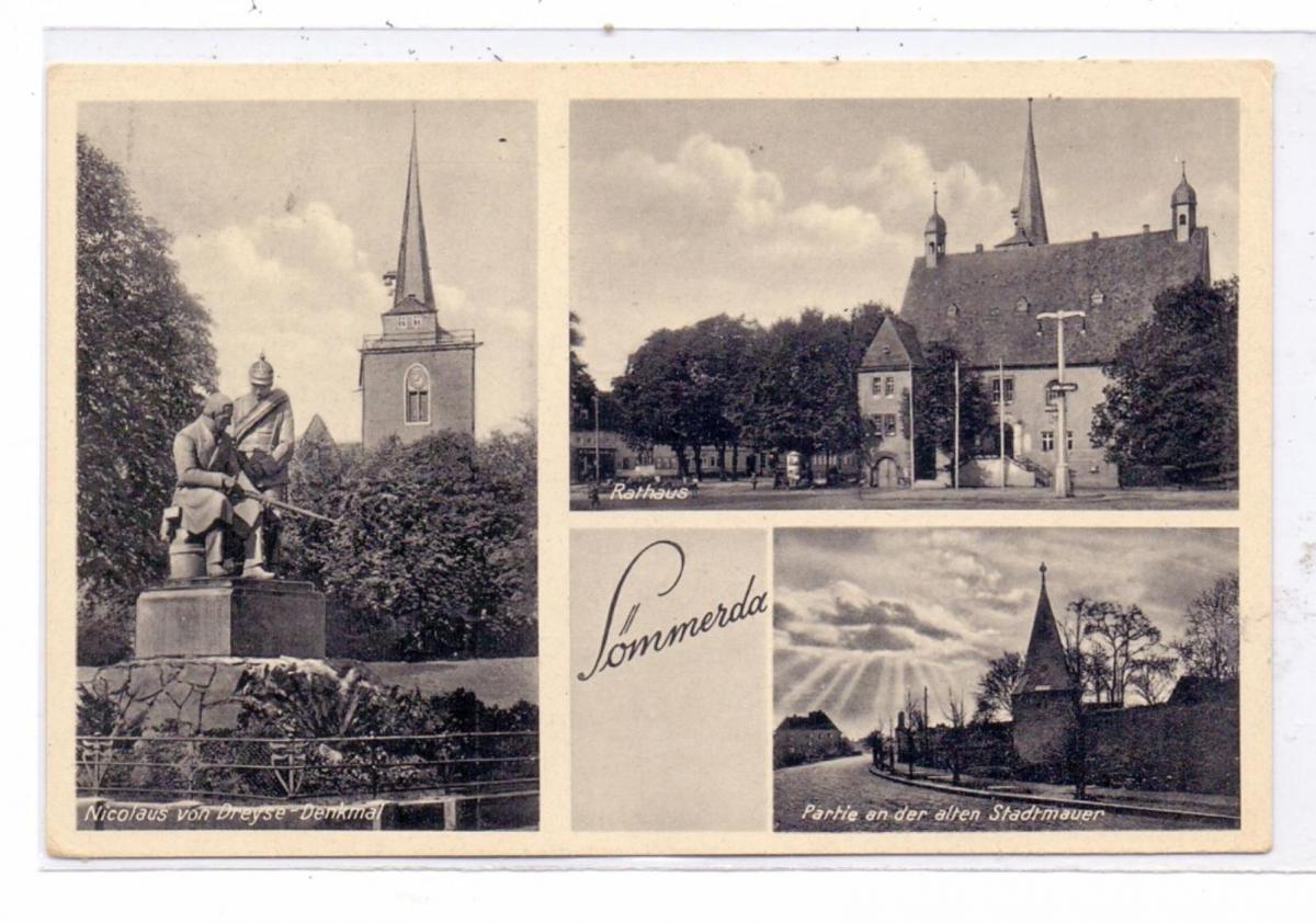 05230 SÖMMERDA, von Dreyse Denkmal, Rathaus, alte Stadtmauer Nr