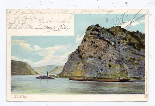 BINNENSCHIFFE - RHEIN, Frachtschiffe vor der Loreley, 1902