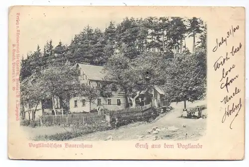 LANDWIRTSCHAFT - Vogtländisches Bauernhaus, geprägt / relief / embossed, 1900