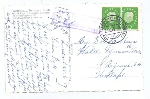 6930 EBERBACH - LINDACH, Mehrbild-AK, Landpoststempel, 1959