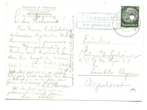 7298 LOSSBURG - ÖDENWALD, Adrionshof, Luftaufnahme, 1939, Landpoststempel, gelocht