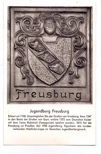 5242 KIRCHEN - FREUSBURG, Jugendburg, Wappen - Heraldik, rücks. Klebereste