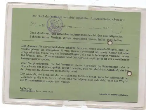 AUSWEIS - Schwerbehinderten-Ausweis, 1980, Bochum-Wattenscheid