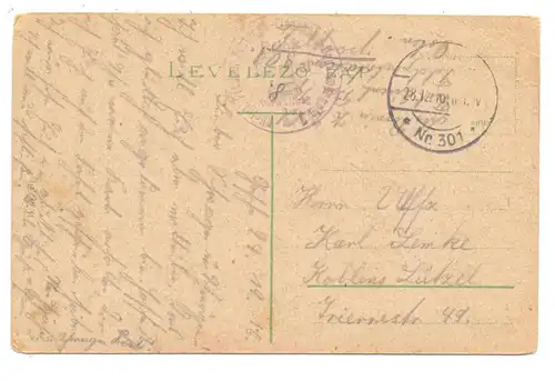 H 1000 BUDAPEST, Rakoszi-Strasse, 1916, deutsche Feldpost, Festungs- und Eisenbahn - Bau Kompanie, Ecken berieben
