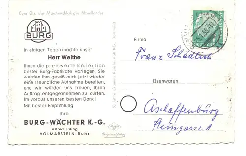 5401 WIERSCHEM, Burg Eltz, Werbe-Karte der Fa. Burg-Wächter