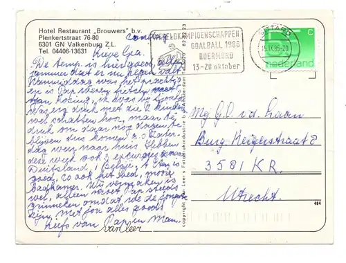 SPORT - GOALBALL; World Champion Ship, Roermond 1985, Sonderstempel