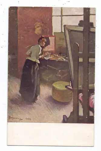 KÜNSTLER / ARTIST - Prof. Hugo Freiherr von Habermann, "Im Atelier", JUGEND-Postkarte, Serie XIX, 6