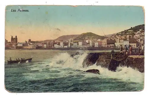 E 35000 LAS PALMAS, Panorama, Fishing, 1914, postmark: LONDON PAQUEBOAT