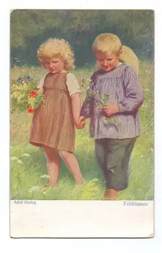 KINDER - Künstler-Karte ADOLF HERING, "Feldblumen", 1916