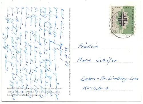 BUND, 1958, Michel 292, Postkarten Einzelfrankatur