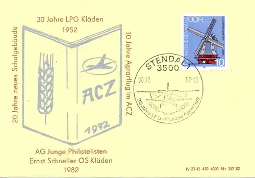 LANDWIRTSCHAFT - Agrarflug, Sonderstempel Stendal 1982
