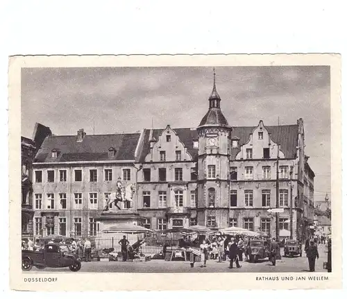 4000 DÜSSELDORF, Marktplatz, GOLIATH - Dreiradtransporter, Rathaus, Jan Wellem Denkmal, frühe 50er Jahre