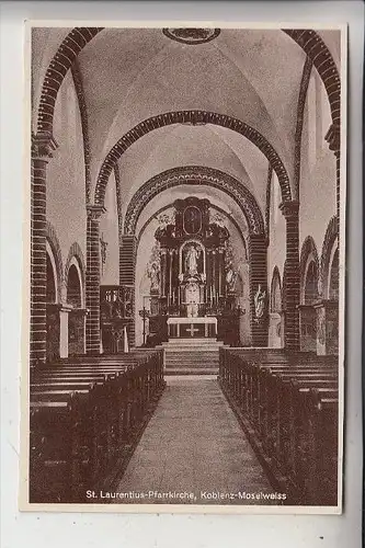 5400 KOBLENZ - MOSELWEISS, St.Laurentius-Pfarrkirche, Innenansicht, 1950, Druckstelle
