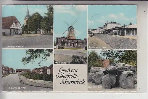 2860 OSTERHOLZ - SCHARMBECK, Gruss aus... Windmühle, Hünengrab (Menhir), Bahnhofstrasse...1964