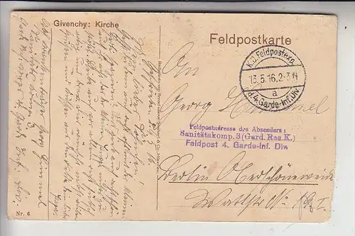 F 62580 GIVENCHY, Kirche, zerstörungen 1.Weltkrieg, 1916, Deutsche Feldpost