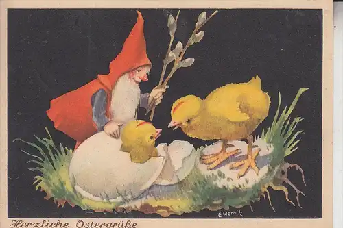 ZWERGE / Gnom / Dwarf / Nain / Nano / Dwerg / Enano - Ostern, Künstler-Karte E.Wernitz, 1949