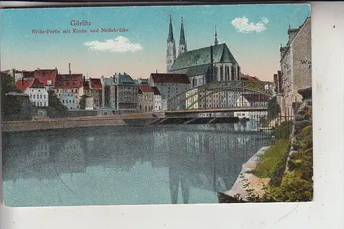 0-8900 GÖRLITZ, Neiße-Partie mit Kirche und Neißebrücke