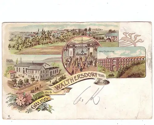 0-9305 CROTTENDORF - WALTHERSDORF, Lithographie, Gasthof, Gölschthalbrücke, Dorfansicht