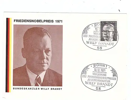 NOBELPREISTRÄGER - WILLY BRANDT, Verleihung des Friedensnobelpreises 1971