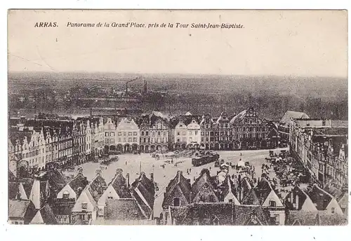 F 62000 ARRAS, Panoreama de la Grand Place, Tram, 1915, deutsche Feldpost, Proviant Colonne