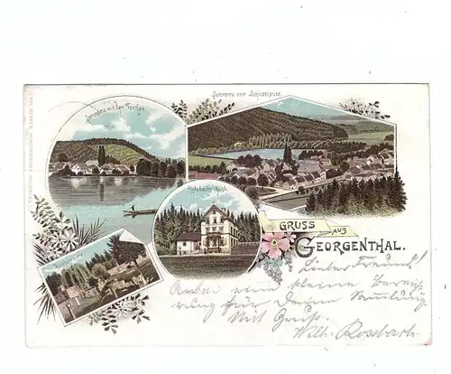 0-5805 GEORGENTHAL, Lithographie 1897, Rodebachs-Mühle, Klosterruine, Panoramen