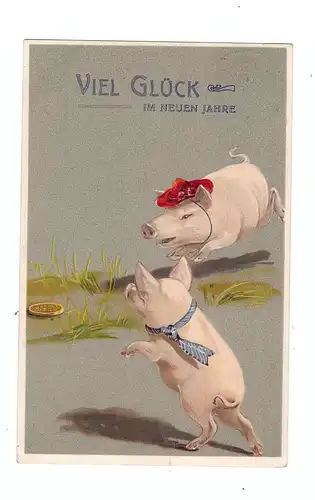 NEUJAHR - Schweinepaar, Präge-Karte / embossed / relief, 1908