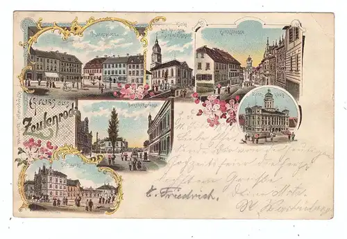 0-6570 ZEULENRODA, Lithographie 1899, Bahnhofstrasse, Kirchstrasse, Neumarkt...
