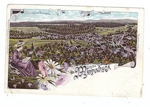 0-6100 MEININGEN, Lithographie 1907, Gesamtansicht, Brfm. entfernt