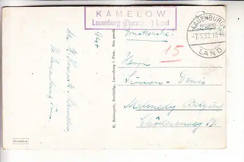 POMMERN - LAUENBURG / LEBORK, Stockturm, Landpoststempel "Kamelow, Lauenburg (Pommern) Land", 1932