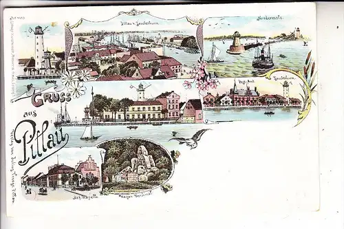 OSTPREUSSEN - PILLAU / BALTIJSK, 7-teilige Lithographie 1902