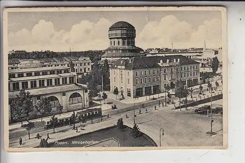 POSEN - Posen Stadt, Messehallen, Strassenbahn, 1940, Feldpost 2. Weltkrieg, kl. Knick