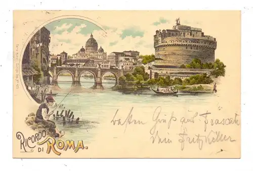 I 00100 ROMA, Ricordo di Roma, 1897, Lithographie, Angler / fishing