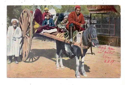 RUSSLAND - Typen aus Zentralasien, Pferdefuhrwerk, 1917