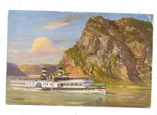 BINNENSCHIFFE - RHEIN, Köln-Düsseldorfer "LOHENGRIN", Werbe-Karte der KD 1922, Druckstelle