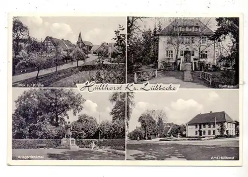 4971 HÜLLHORST, Kriegerdenkmal, Amt Hüllhorst, Blick zur Kirche, Kurhaus, 1962