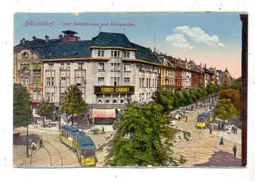 4000 DÜSSELDORF, Graf Adolfstrasse und Königsallee, Corso-Cabaret, Strassenbahn / Tram