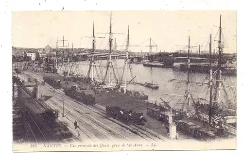 F 44000 NANTES, Vue generale des Quais, prise de Ste-Anne, Eisenbahn, Segelschiffe, Louis Levy, No. 125