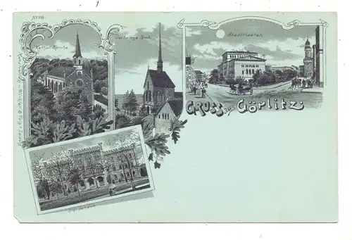 0-8900 GÖRLITZ, Lithographie, Stadttheater, Ständehaus, Kath. Kirche, Das heilige Grab, kl. Eckfehler