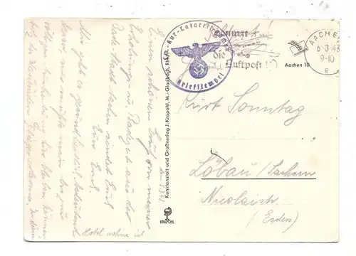 5100 AACHEN, Kurhotel Quellenhof, 1943, Luftwaffen-Kur-Lazarett-Stempel, Eckknick