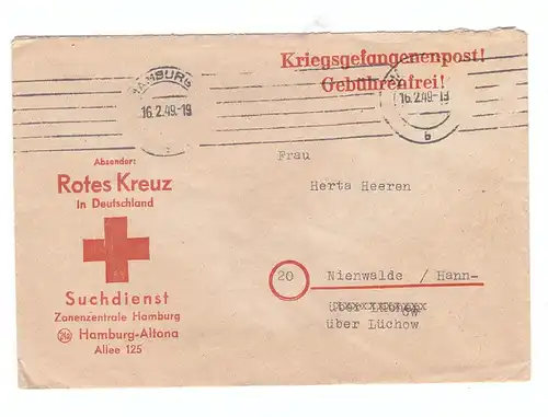 MILITÄR - 2.WK, Kriegsgefangenenpost Suchdienst Rotes Kreuz, 1949