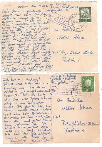 3062 BÜCKEBURG - ACHUM, Postgeschichte, 2 Landpoststempel 1961
