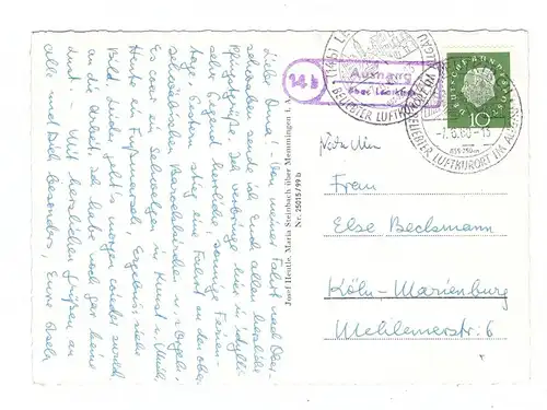 8945 LEGAU - MARIA STEINBACH, Pfarrkirche, Landpoststempel  "14b Ausnang über Leutkirch", 1960